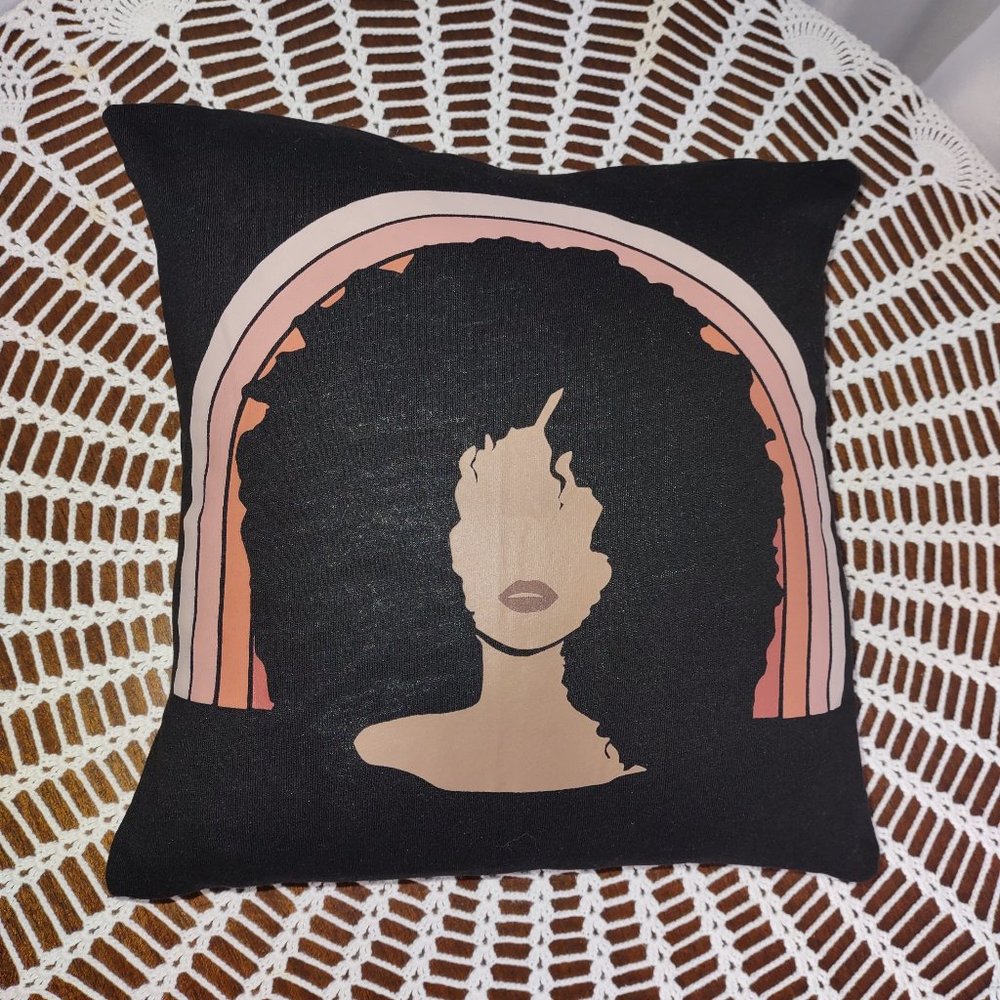 Rag Frog Revival Black woman with  rainbow Throw pillow COVER ONLY size 12"x12"